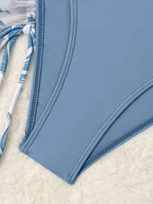 Swim Lushoire Swimsuits For Woman Summer Beach 3packs Random Tropical Print Halter Drawstring Side Bikini - Baby Blue - View 7