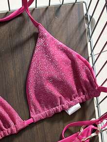 Swim Mod Bộ bikini màu hồng ánh kim dễ thương cho nữ - Hồng - Xem 3