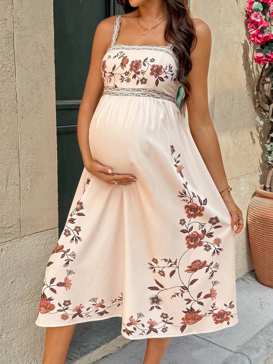 SHEIN 孕妇碎花褶皱优雅派对连衣裙