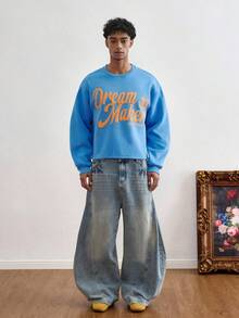 TOKVUE Men's Printed Crew Neck Long Sleeve Pullover Sweatshirt - Blue - View 4