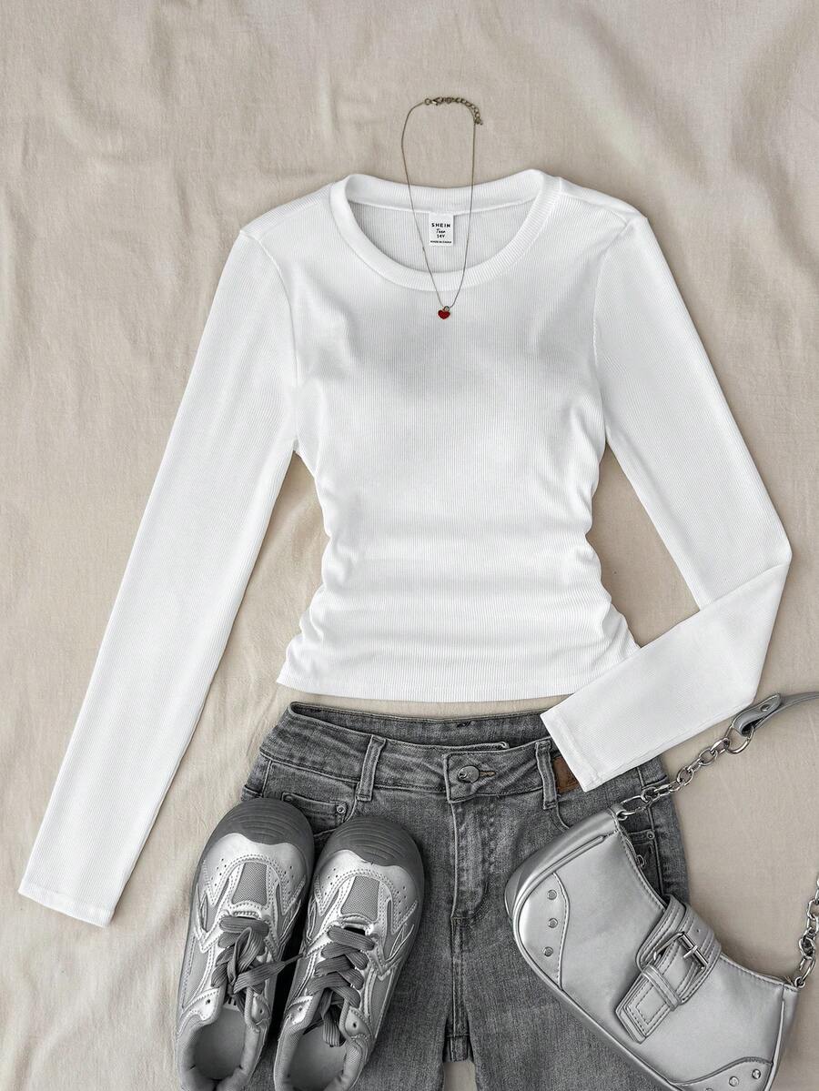 Teen Girls Solid Color Star Pattern Pleated Camisole, Suitable For Casual Wear, Winter - White - View 1