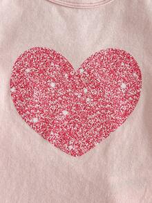 Cozy Pixies 女婴爱心图案针织柔软圆领短袖套头衫粉色上衣粉色衬衫可爱上衣女童牛仔裙夏季女童上衣和裙子棉质 - 粉色 - 查看 6