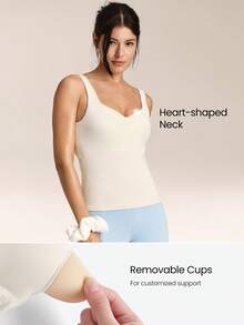 GLOWMODE FeatherFit™ Soft Win Buttery-Soft Sweetheart Neck Twisted Open Back Removable Cups Long Tank Top Low Impact Yoga Studio Daily Wear - White - View 4