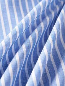 Airaco 女式条纹长袖单排扣休闲/工作衬衫 - 藍色 - 查看 7