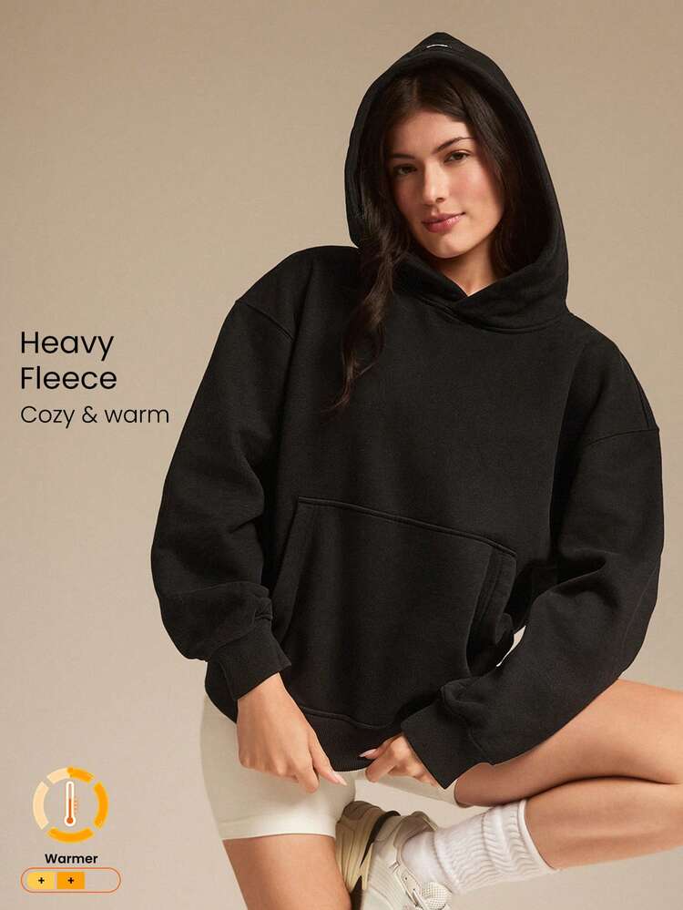 Moletom com Capuz Oversized de Fleece Pesado com Bolso, Térmico Grosso e Quente para o Inverno
