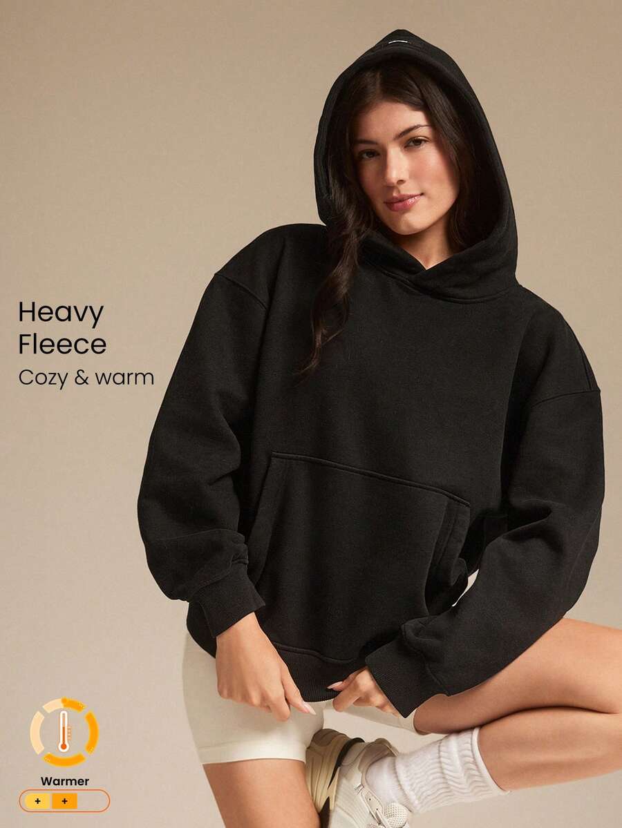 Heavyweight Fleece Oversized Hoodie Sweatshirt Pocket Thick Thermal Warm Winter - Black - View 1
