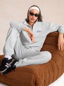 GLOWMODE Everyday Fleece Rise & Move Ultra-Soft Warm Loose Fit Side Pockets Half-Zip Pullover Sweatshirt Daily Casual Outdoors Gym Studio Winter Wear - Grey - View 6