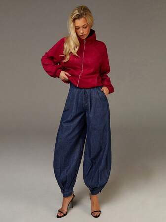 Athîral 女士高腰褶裥休闲宽松锥形裤