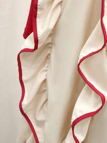 SHEIN Vestido elegante y de moda con cuello de cinta y perlas de color contrastante para adolescentes - Burdeos - Ver 3