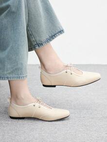 CUCCOO BIZCHIC Women's Casual Versatile Commuting Simple Lace-Up Flats Valentine's Day - Apricot - View 1