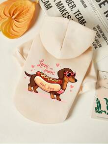 PETSIN 1 Pc Cool Sausage Dog Love Letter Printed Pet Hat Hooded Beige Autumn/Winter Thick Warm Leisure Style Pet Clothes - Beige - View 1