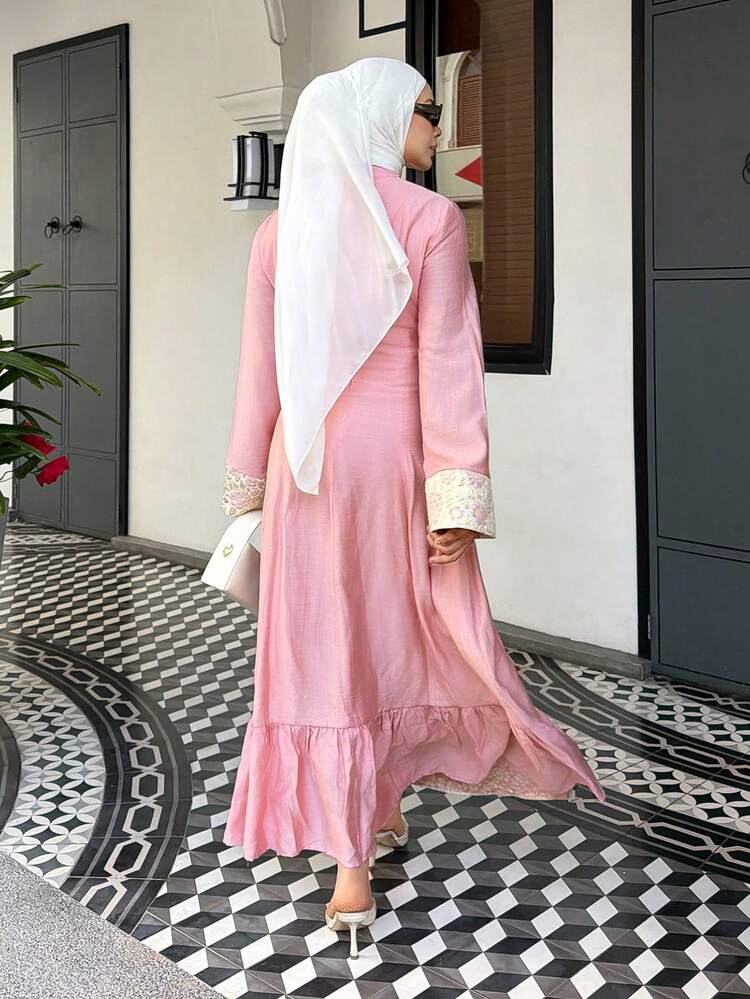 Women's Floral Jacquard Patchwork Long Sleeve Elegant Dress Sundress
