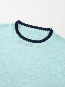 SHEIN Franclia Áo kiểu dệt kim phối màu tương phản, phong cách thường ngày, cá tính, dành cho nữ, thích hợp cho mùa hè. - Màu xanh nhạt - Xem 4