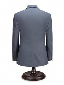 Manfinity Mode 男士浅灰色商务长袖西装外套（前开襟纽扣款） - 灰色 - 查看 2