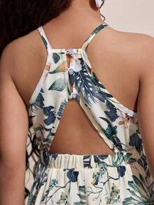 Travachic KIDS Travachic KIDS 年轻女孩花卉图案露背优雅直筒简约连衣裙 - 杏色 - 查看 3