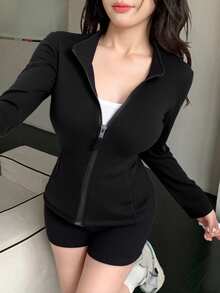 DAZY Women's Casual Sports Cardigan Jacket, Spring - Black - View 3