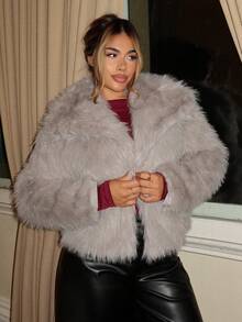 Maria Perezxox Fashionable Solid Color Faux Fur Coat For Autumn/Winter - Grey - View 4