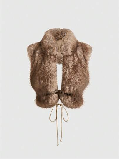 ROMWE Avant Débardeur femme avec col en fausse fourrure à boucle et imprimé animal style Y2K