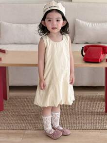 DAZY Toddler Girls' Round Neck Solid Color Korean Style Sleeveless Dress, Spring/Summer - White - View 9