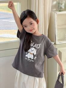 DAZY Toddler Girls' Cartoon Print Casual Street Style Short Sleeve T-Shirt - Grey - View 7