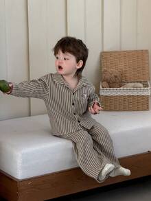 DAZY 2pcs Toddler Boys' Casual Striped Shirt Top And Pants Loungewear Set