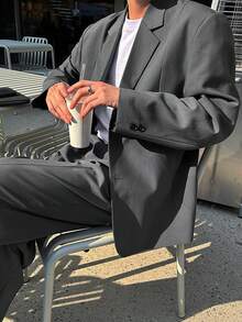 DAZY 男士纯色深灰色西装外套和裤子套装，春秋季 - 深灰色 - 查看 2