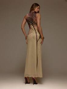 MUSERA High Neck Floral Print Mesh Fitted Sleeveless Maxi Dress Valentines Sexy Cute Party Romantic Night Out Occasion  Vacation - Multicolor - View 2