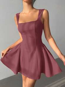 Aloruh Đầm trơn màu thanh lịch với nơ sau lưng, thích hợp mặc thường ngày và dự tiệc. - Gỗ đỏ - Xem 5