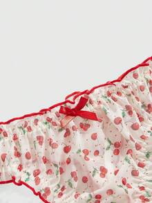 ROMWE Kawaii Culottes à motif pois et cerises avec nœud, à bord étroit et en tulle pour femmes