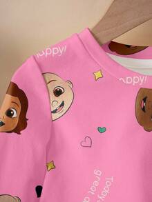 CoComelon X SHEIN Baby Girl Cute Cartoon Portrait Pattern Round Neck Long Sleeve T-Shirt, Spring - White - View 5