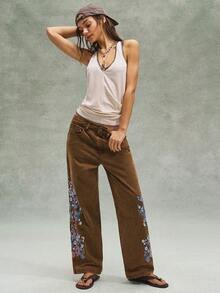 Bohemela Boho Brown Casual Vacation Embroidered Women Pants - Mocha Brown - View 8