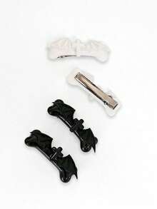 ROMWE Goth 4 Random Colors Cute Wind Bone Shape Hairpin, Y2K Style Wing Cross Element Duck Bill Clip, Daily Creative Style Colored Hair Accessories - Multicolor - View 3