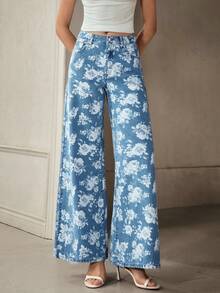 Selenza Women's Floral Print Loose Fit Jeans - Light Wash - View 1