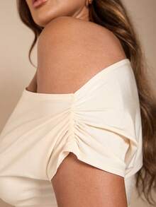 SHEIN BAE Plus Size Women's Off-Shoulder Black Short Sleeve T-Shirt - Apricot - View 6