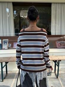 Muchica Striped Pattern Casual Off Shoulder Long Sleeve Women Sweater Stripe Top Striped Long Sleeve - Multicolor - View 2