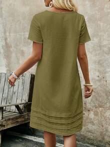 EMERY ROSE Plus Size Casual Solid Color Short Sleeve Dress ,Summer Dress - Green - View 2