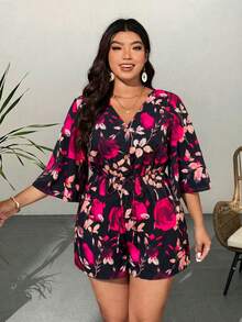Breezaya Plus Size Floral Print Casual Romper - Multicolor - View 4