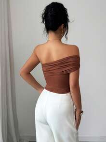 Gloray Women's Oblique Shoulder Decor Ring Casual Slim Fit Fashion Tank Top - Brown - View 2