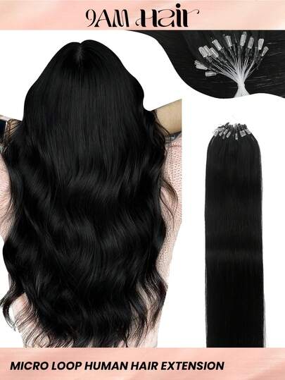 微环接发，100%真人发，1号色，亮黑色，14-24英寸直发，50束/包，隐形珠加厚微环接发，带鱼线，无需胶水，易于造型，适合细软发质，也适合沙龙使用。适合所有女性日常佩戴，冬季、圣诞节、万圣节、秋季服装搭配。