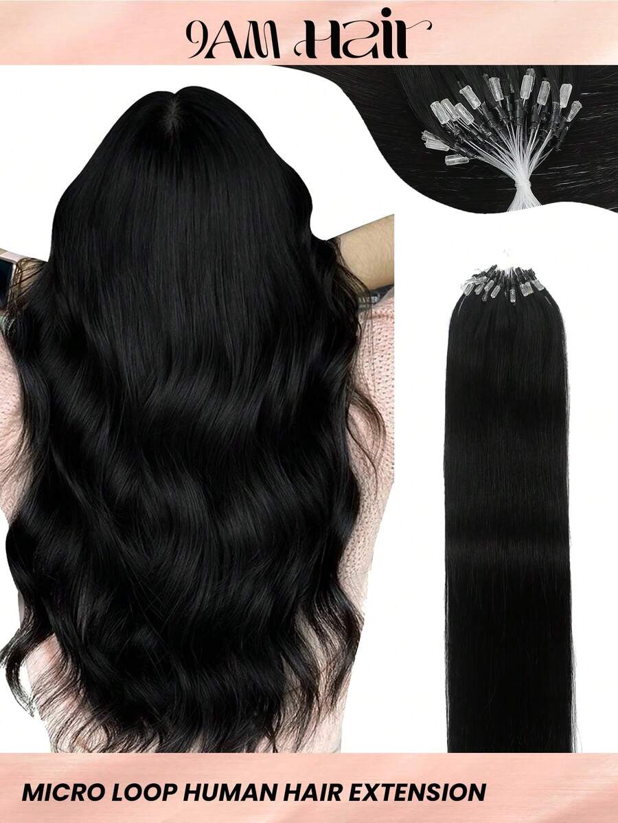 微环接发，100%真人发，1号色，亮黑色，14-24英寸直发，50束/包，隐形珠加厚微环接发，带鱼线，无需胶水，易于造型，适合细软发质，也适合沙龙使用。适合所有女性日常佩戴，冬季、圣诞节、万圣节、秋季服装搭配。 - S1 - 查看 1