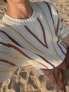 DAZY 男士条纹圆领休闲针织衫，夏季 - 彩色 - 查看 6