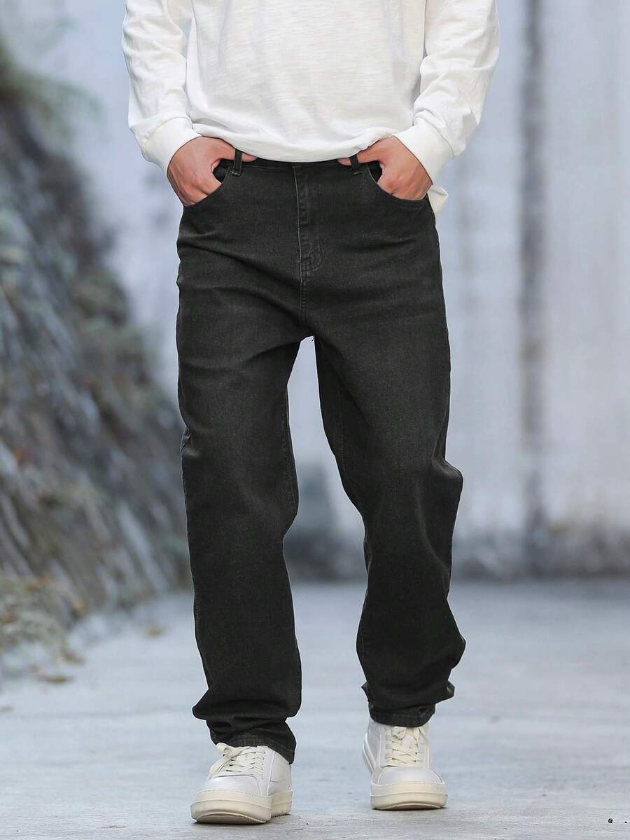 Manfinity Hypemode Men's Solid Color Casual Denim Jeans - Grey - View 1