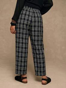 Freevana 大码休闲日常系带格子锥形裤 - 黑與白 - 查看 2