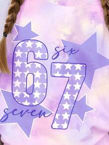 2件套少女扎染星星印花67号休闲短袖T恤和短裤套装，适合夏季、返校季穿着，2000年代风格，Y2K，韩式街头风 - 彩色 - 查看 5