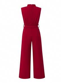 Tween Girls Faux Pearl Collar Bow Jumpsuit Red Wide Leg Jumpsuit Jumpsuit With Pearls Red Jumpsuit For Girls - Burgundy - View 2