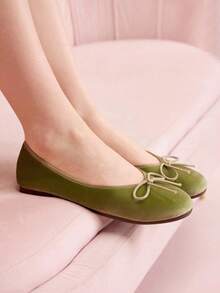 CUCCOO DOLLMOD Bailarinas minimalistas versátiles y casuales con decoración de lazo para mujer - Verde - Ver 6