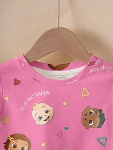 CoComelon X SHEIN Baby Girl Cute Cartoon Portrait Pattern Round Neck Long Sleeve T-Shirt, Spring - White - View 3