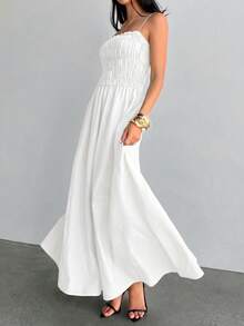 Aloruh Women's Solid Color Spaghetti Strap Tube Top Dress - White - View 6
