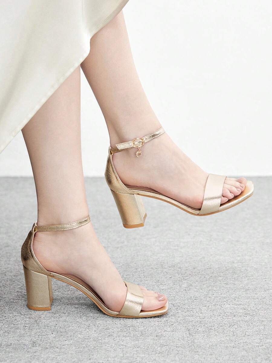 CUCCOO BIZCHIC 女士方头粗跟高跟踝带露趾凉鞋，适合日常通勤、百搭场合、婚礼、派对、约会等。