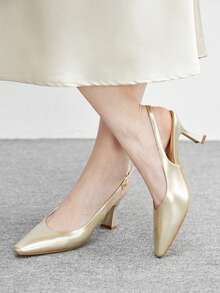 CUCCOO BIZCHIC Nuevos zapatos de vestir de tacón ancho y punta cuadrada con diseño minimalista francés, versátiles, para mujer, para primavera/otoño - Dorado - Ver 3